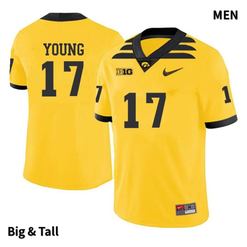 Men's Iowa Hawkeyes NCAA #17 Devonte Young Yellow Authentic Nike Big & Tall Alumni Stitched College Football Jersey LR34V57AK
